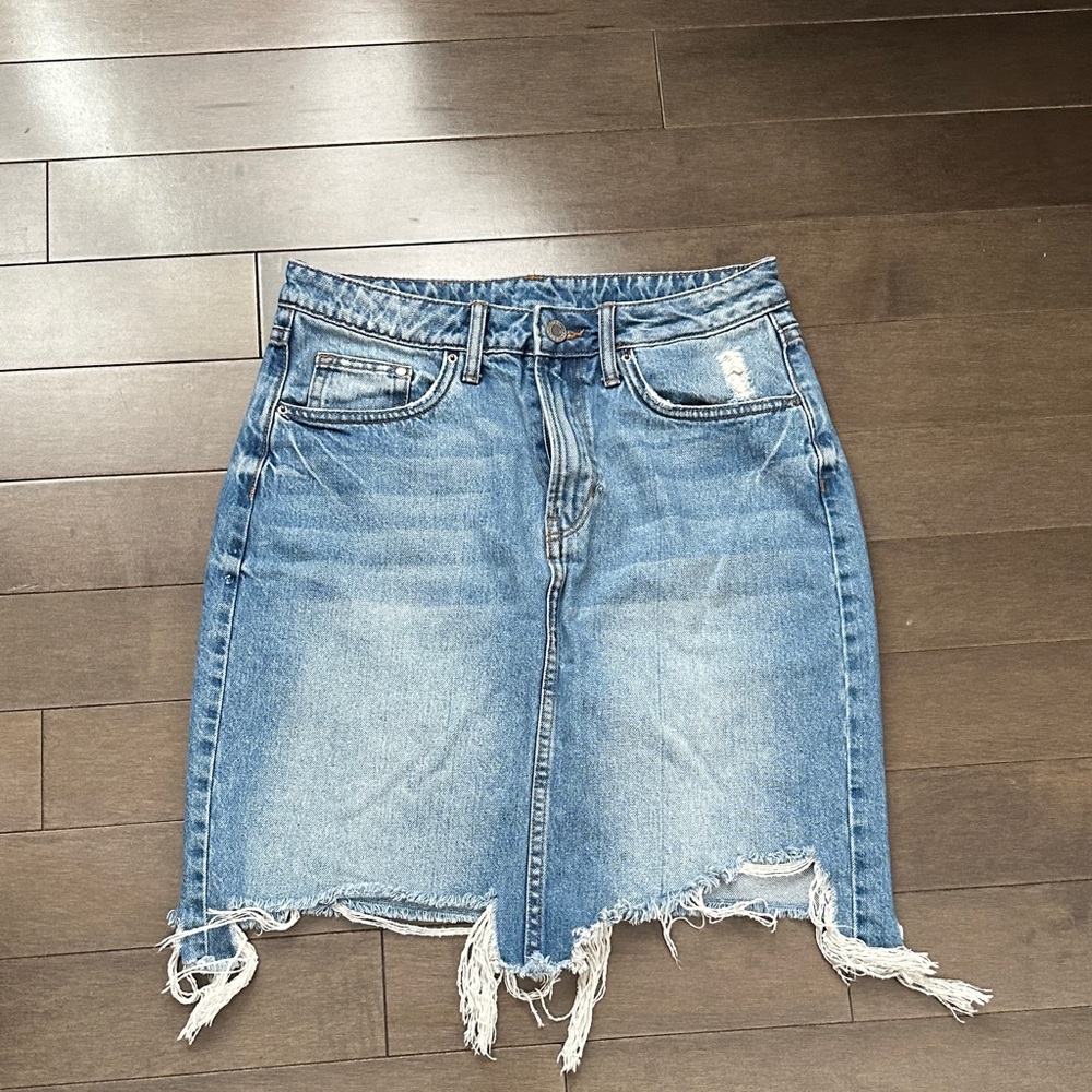 Distressed Denim Skirt